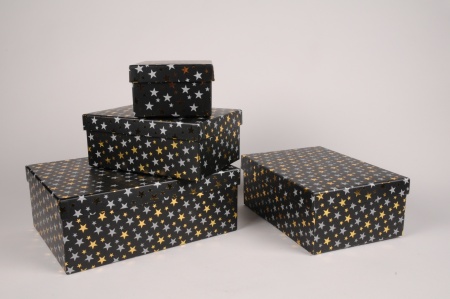 Set de 4 boîtes noires motif étoile 31x23cm H11.5cm