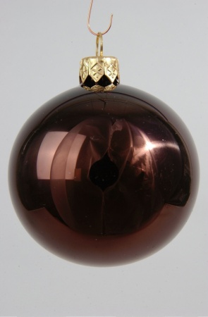 Boîte de 6 boules en verre brillant chocolat D8cm