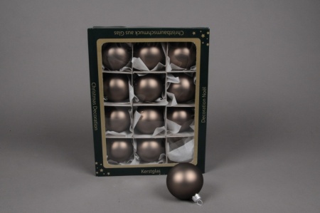 Boîte de 12 boules mates taupe D6cm