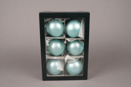Boîte de 6 boules en verre mat bleu turquoise D8cm