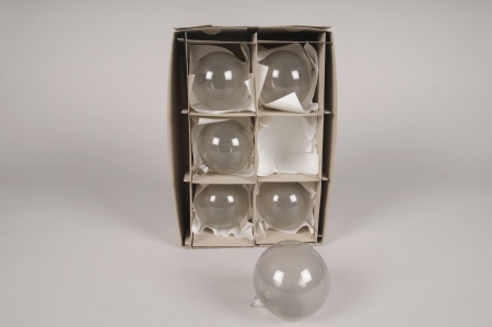 Boîte de 6 boules en verre gris D8cm