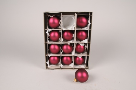 Boîte de 12 boules en verre framboise D6cm