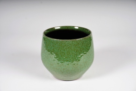 Cache-pot en céramique émaillée vert D18cm H16cm