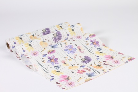 Chemin de table tissu violet motif fleur 28cm x 3m