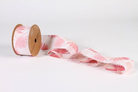 Ruban tissu blanc et rose motif fleur 63mm x 10m
