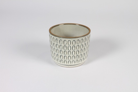 Cache-pot en céramique blanc gris D11cm H9cm