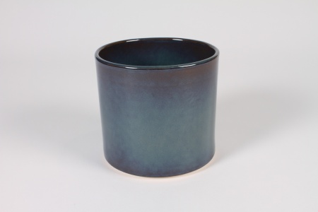 Cache-pot en céramique bleu foncé D13.5cm H12.5cm