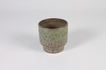 Cache-pot en céramique vert et gris D11.5cm H11.5cm