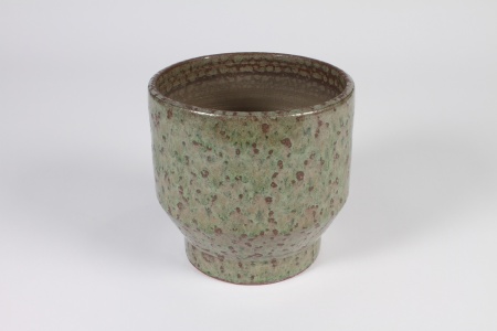 Cache-pot en céramique vert et gris D15.5cm H15.5cm