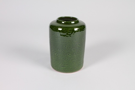 Vase en céramique émaillée vert foncé D9.5cm H14.5cm