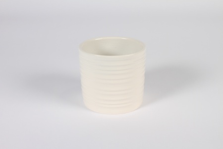 Cache-pot en céramique strié blanc D12.5cm H11cm