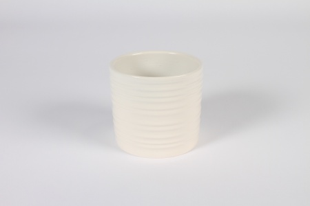 Cache-pot en céramique strié blanc D12.5cm H11cm