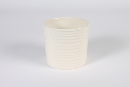 Cache-pot en céramique strié blanc D14cm H13cm