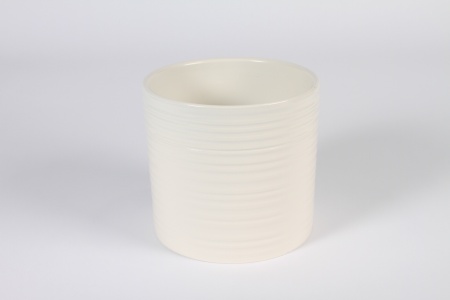 Cache-pot en céramique strié blanc D17.5cm H15.5cm