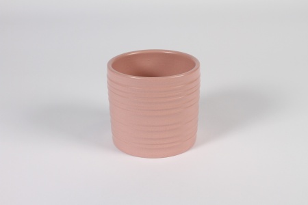 Cache-pot en céramique strié rose D12.5cm H11cm