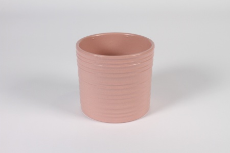 Cache-pot en céramique strié rose D14cm H13cm