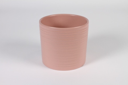 Cache-pot en céramique strié rose D17cm H15.5cm