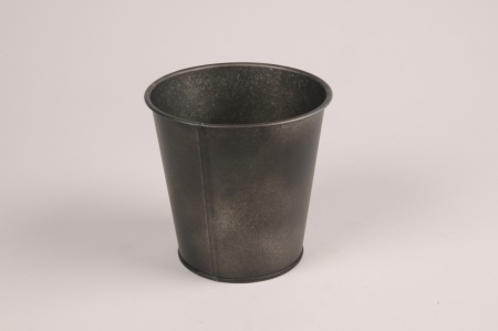 Cache-pot en zinc vieilli noir D13 cm H12.5cm