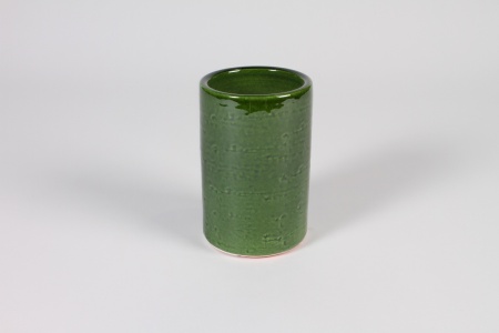 Vase en céramique émaillée vert foncé D8.2cm H13cm