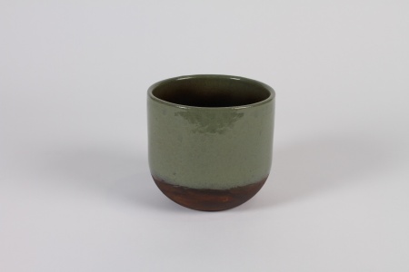 Cache-pot en céramique vert et marron D14cm H13cm