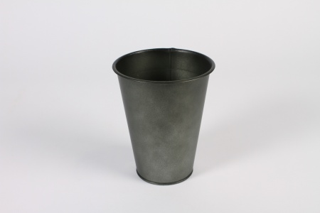 Cache-pot en zinc vieilli vert foncé D13.5cm H16.5cm