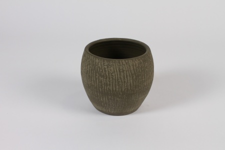Cache-pot en céramique kaki mat D12cm H13cm