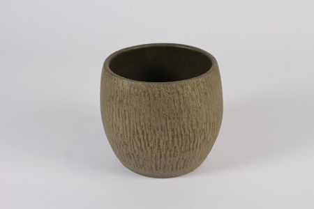 Cache-pot en céramique kaki mat D15cm H14.5cm