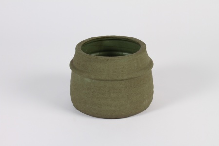 Cache-pot en terre cuite kaki D17cm H12.5cm