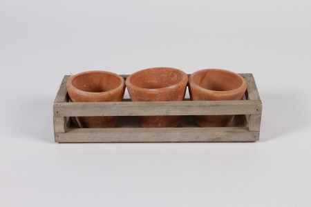 Cagette en bois et 3 pots en terre cuite