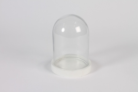 Cloche en verre avec plateau bois D11.5cm H16cm