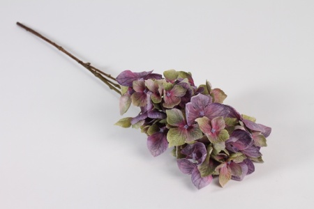 Hortensia artificiel violet et vert H65cm