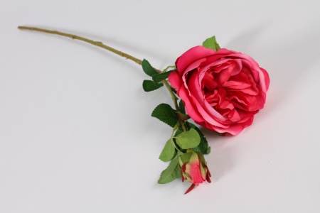 Rose artificielle ramifiée rose foncé H62cm