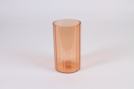 Vase en verre strié orange D10cm H18cm