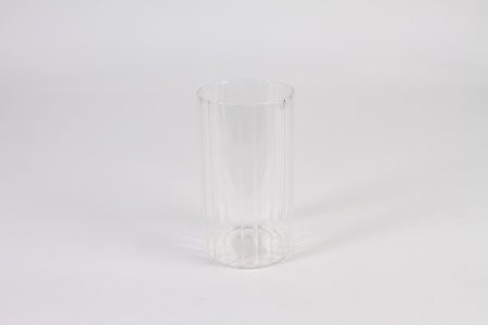 Vase en verre strié transparent D10cm H18cm