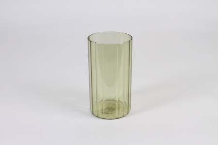 Vase en verre strié vert D10cm H18cm
