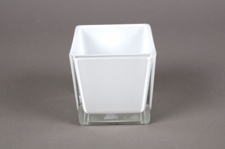 Vase en verre cube blanc 10x10cm H10cm