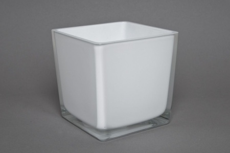 Vase en verre cube blanc 14x14cm H14cm