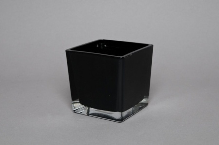 Vase en verre cube noir 10x10cm H10cm