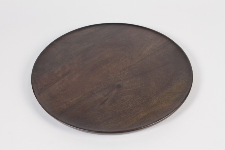 Assiette alimentaire bois de manguier marron foncé mat D37 cm H1.8 cm