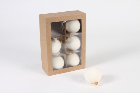 Boite de 6 boules en verre blanc mat D6cm