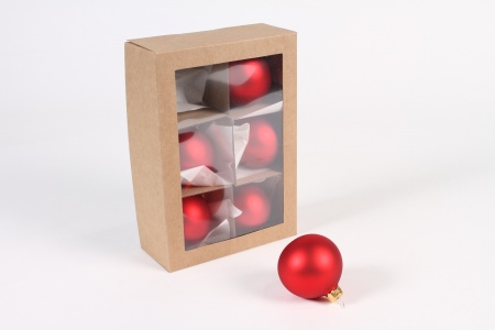 Boite de 6 boules en verre rouge mat d6 cm