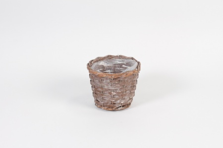 Cache pot osier gris mat D15cm H12cm
