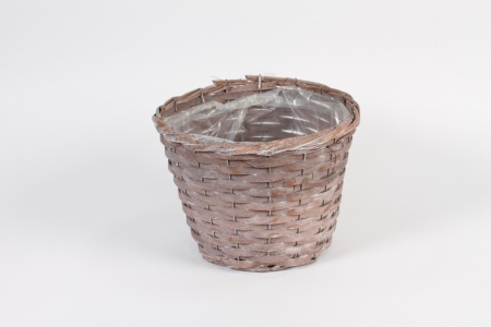 Cache pot osier gris mat D25cm H19cm