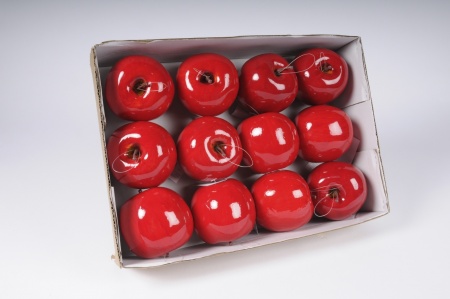 Boîte de 12 pommes artificielles rouge D8cm