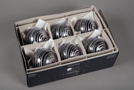 Boîte de 6 boules verre noir deco D8cm