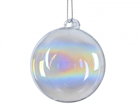 Boule irise verre blanc brillant d10 cm