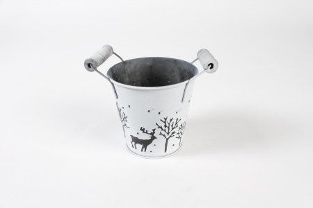 Cache-pot décor noël en zinc blanc D13cm H11.5cm