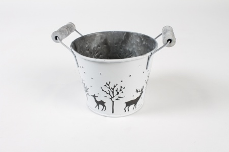Cache-pot décor noël en zinc blanc D15.4cm H11cm