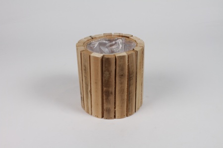 Cache-pot en bois marron clair D14cm H14cm