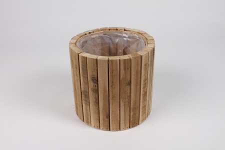 Cache-pot en bois marron clair D18.5cm H17cm